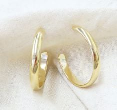 C Shape Hoop Earring, Brass 22k yellow gold plated, Handmade jewelry